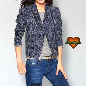 Women's Gap Navy & White Tweed Moto Jacket – XS